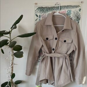 Stylish Tan Utility Jacket with Belt